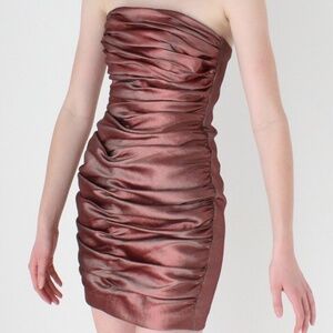 80s Jessica McClintock Holographic Ruched Metallic Strapless mini Size small